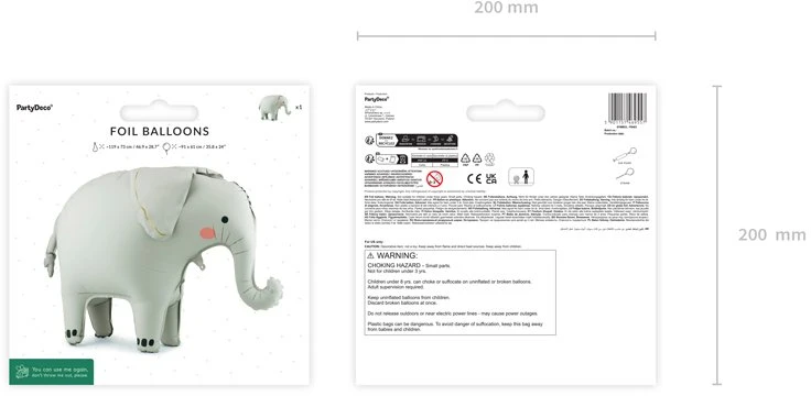 Party Deco PartyDeco stovintis folijos balionas „Dramblys“, 91x61cm, mišrus FB403 69557