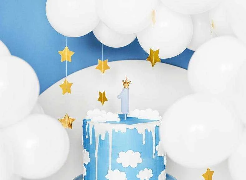 PartyDeco Žvakutė Skaičius su karūna, žydra 9,5cm, Skaičius: 1
