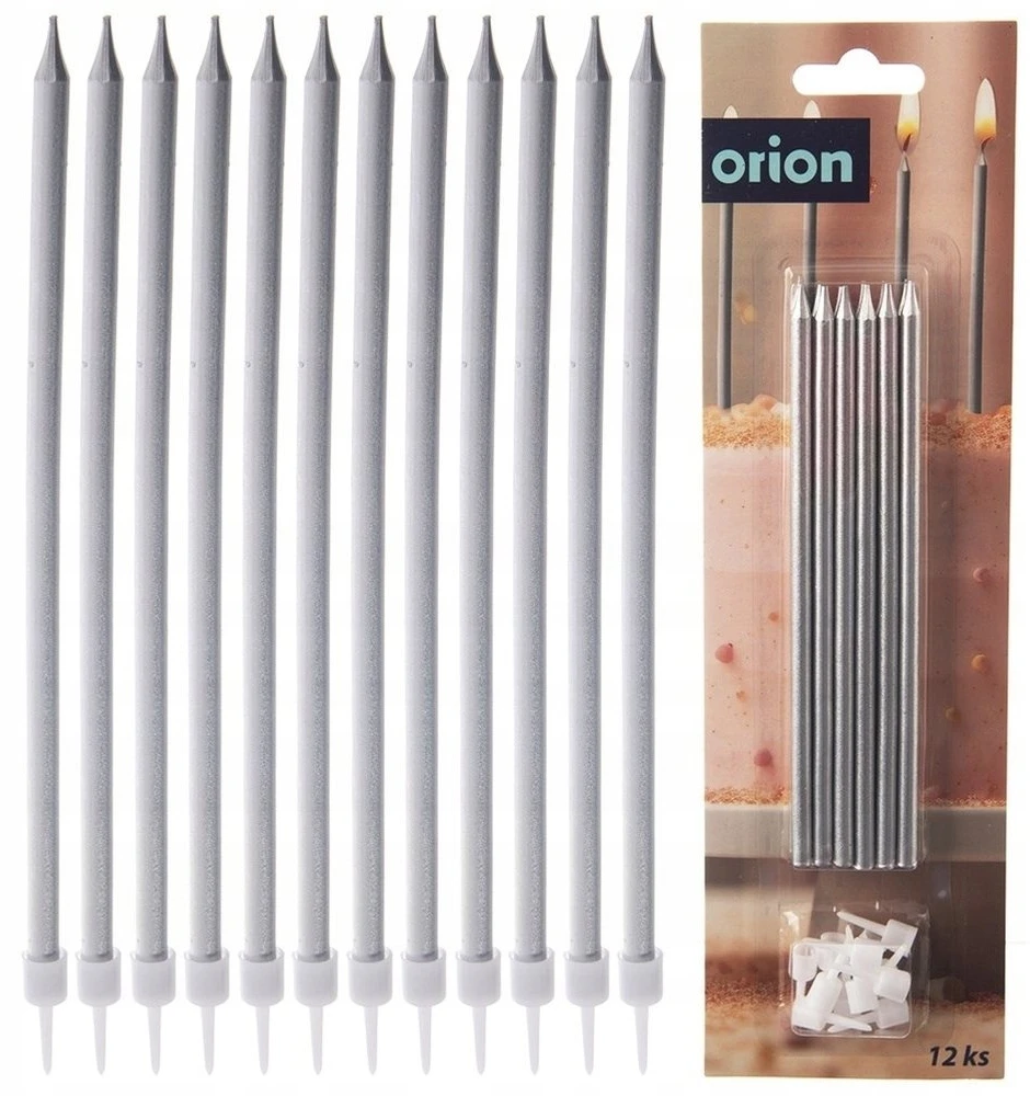 Party Deco Orion Ilgos sidabrinės torto žvakutės 14,5 cm 12 vnt.