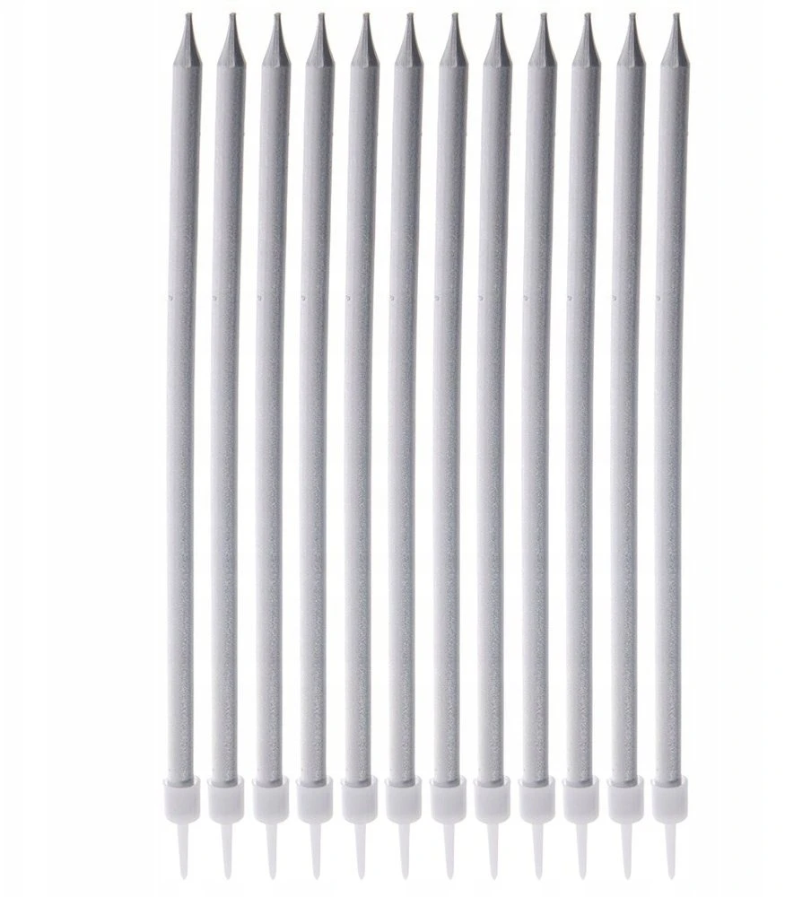 Party Deco Orion Ilgos sidabrinės torto žvakutės 14,5 cm 12 vnt.