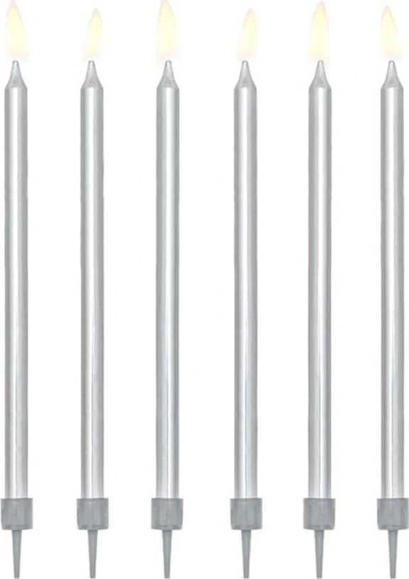 Party Deco Gimtadienio žvakutės sidabrinės 12 vnt 12.5cm