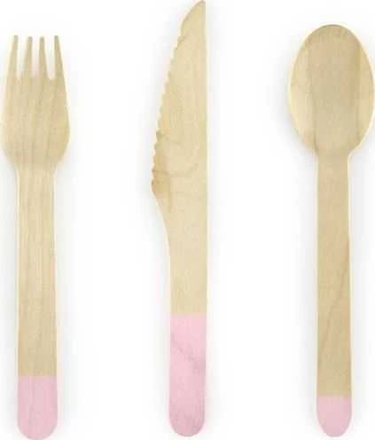 Party Deco Mediniai įrankiai komplektas rausvi 16cm po 6 vnt