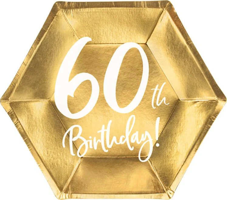 Party Deco Popierinės lėkštutės auksinės "60 gimtadienis" 6vnt