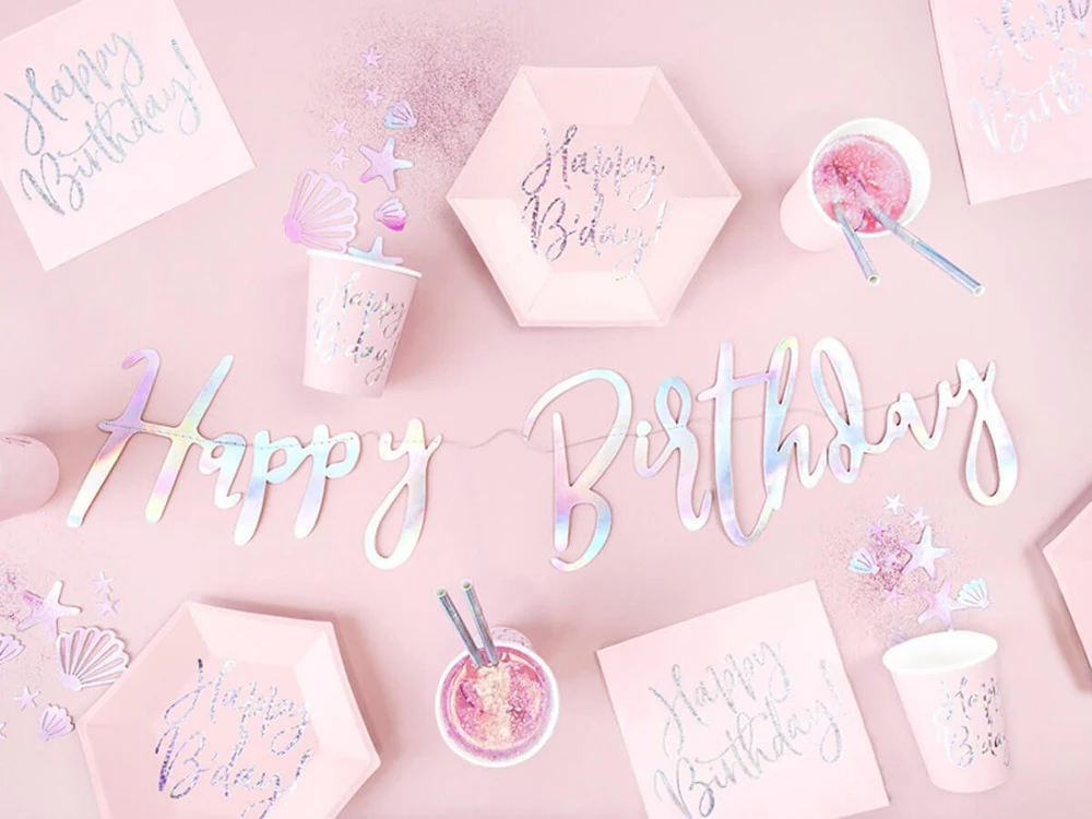 Party Deco Popierinės lėkštutės rožinės "Happy birthday" 6 vnt