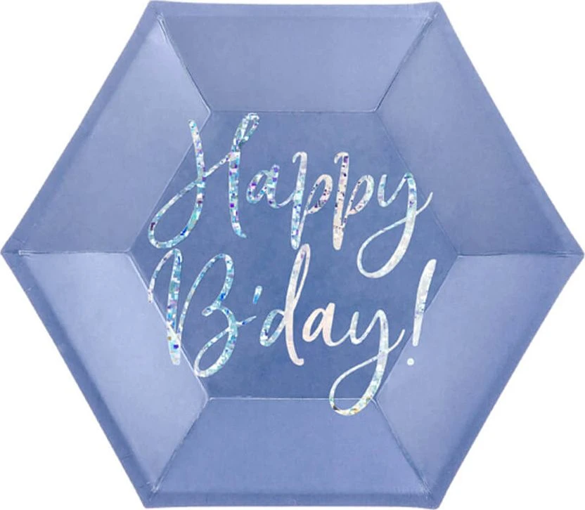 Party Deco Popierinės lėkštutės violetinės "Happy birthday" 6 vnt