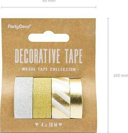 PartyDeco Dekoratyvinių lipnių juostelių rinkinys Auksas, 4vnt