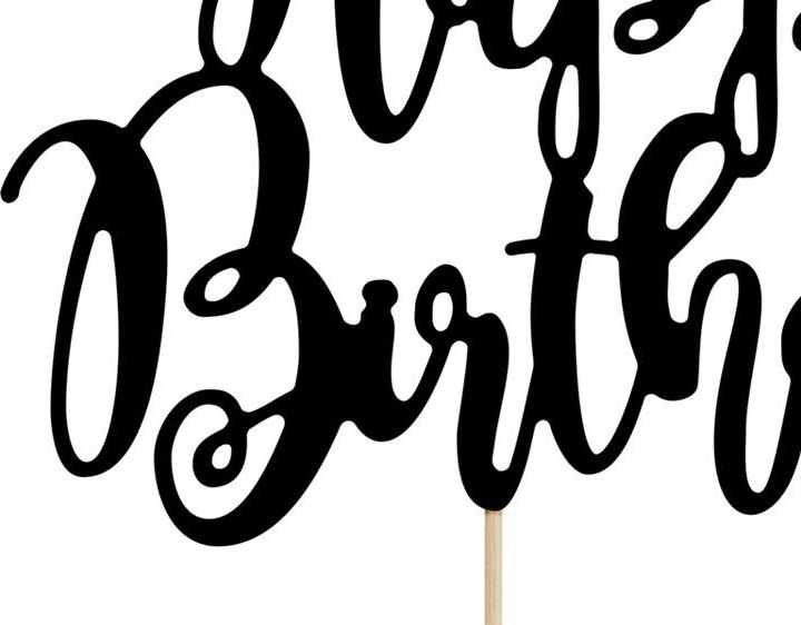 Party Deco Topper na tort Happy Birthday, juoda, 22,5 cm universalus