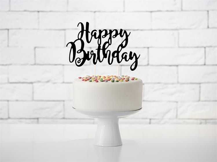 Party Deco Topper na tort Happy Birthday, juoda, 22,5 cm universalus
