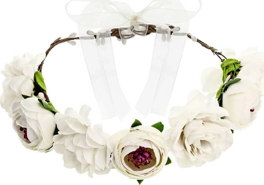 Party Deco PartyDeco Gėlių karūna, balta 17cm