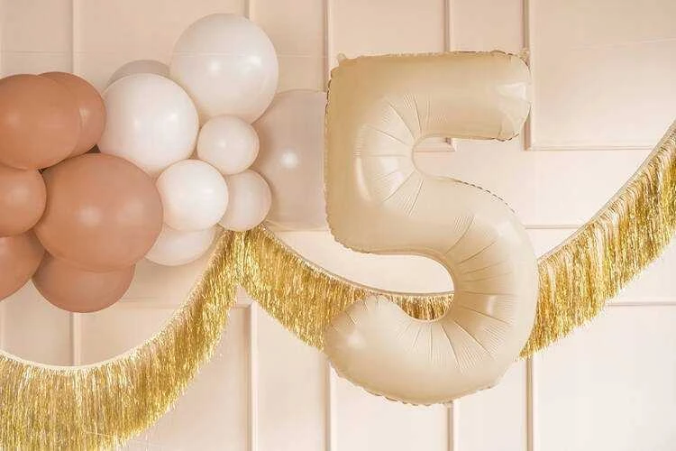 PartyDeco Balionas folinis skaičius 5 gelsvas matinis 72cm