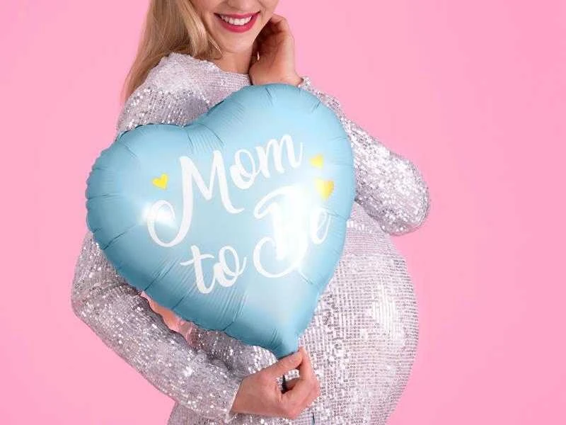 Party Deco Folinis balionas širdelė "Mom to Be" 35cm melsvas
