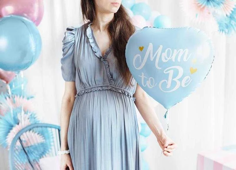 Party Deco Folinis balionas širdelė "Mom to Be" 35cm melsvas