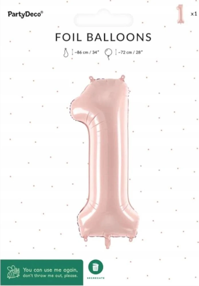 PartyDeco Balionas folinis skaičius 1 rausvas 72cm