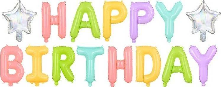 PartyDeco Foliniai balionai "HAPPY BIRTHDAY" margi pasteliniai