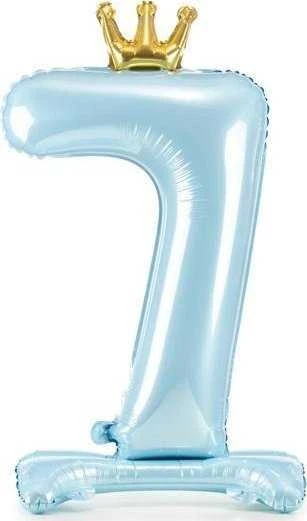 PartyDeco Folinis pastatomas balionas skaičius "7" melsvas 84cm