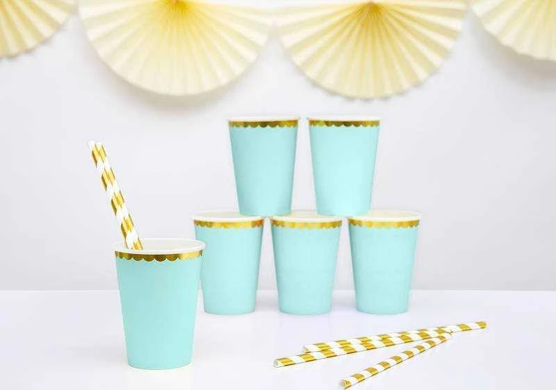PartyDeco Vienkartiniai puodeliai žalsvai melsvi 220ml 6 vnt