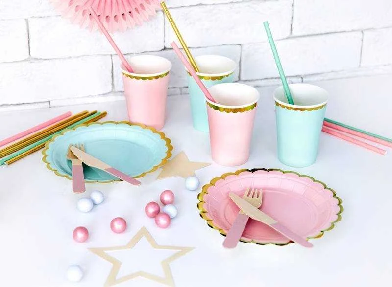 PartyDeco Vienkartiniai puodeliai žalsvai melsvi 220ml 6 vnt