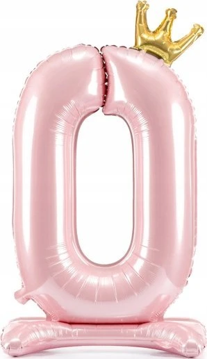 PartyDeco Pastatomas rožinis balionas Skaičius su karūna, 84cm, Skaičius: 0