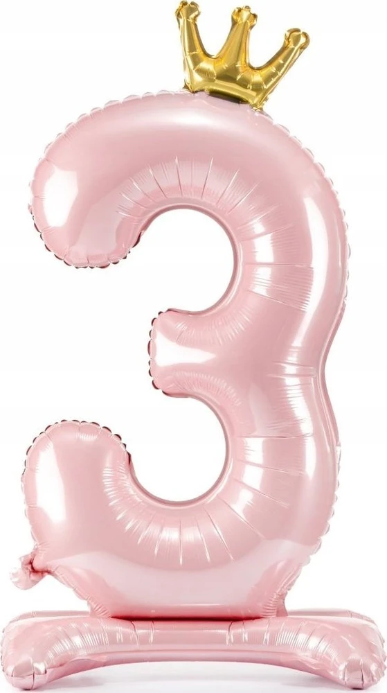 PartyDeco Pastatomas rožinis balionas Skaičius su karūna, 84cm, Skaičius: 4