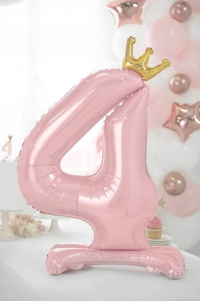 PartyDeco Pastatomas rožinis balionas Skaičius su karūna, 84cm, Skaičius: 4