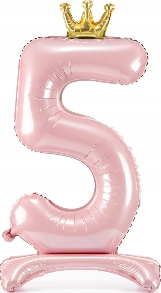 PartyDeco Pastatomas rožinis balionas Skaičius su karūna, 84cm, Skaičius: 5