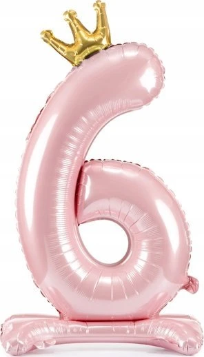 PartyDeco Pastatomas rožinis balionas Skaičius su karūna, 84cm, Skaičius: 6