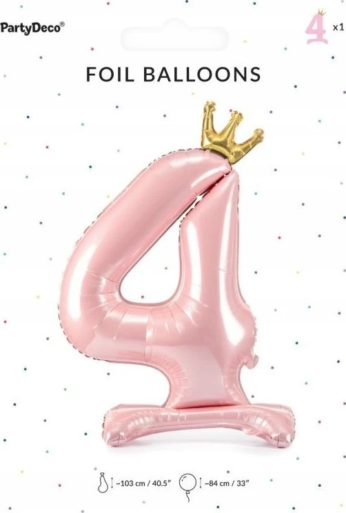 PartyDeco Pastatomas rožinis balionas Skaičius su karūna, 84cm, Skaičius: 6