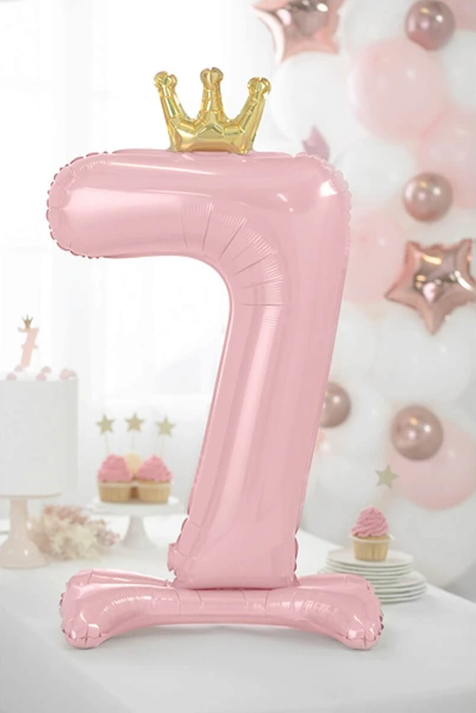 PartyDeco Pastatomas rožinis balionas Skaičius su karūna, 84cm, Skaičius: 7
