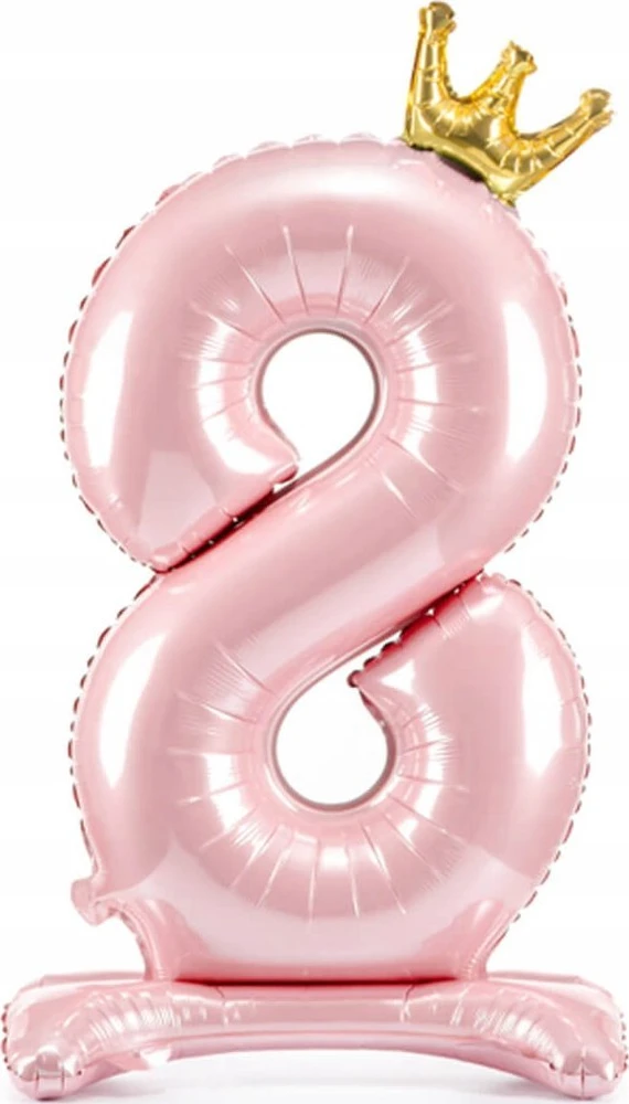 PartyDeco Pastatomas rožinis balionas Skaičius su karūna, 84cm, Skaičius: 8
