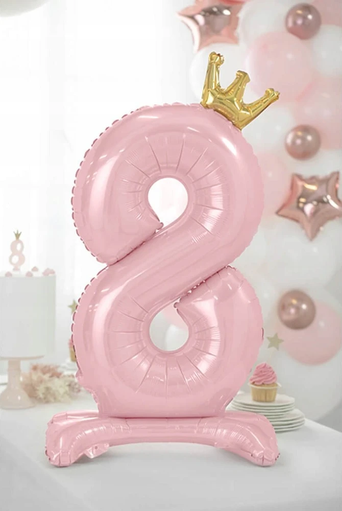PartyDeco Pastatomas rožinis balionas Skaičius su karūna, 84cm, Skaičius: 8
