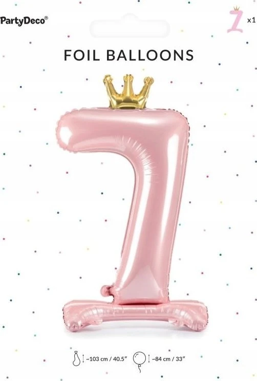 PartyDeco Pastatomas rožinis balionas Skaičius su karūna, 84cm, Skaičius: 8