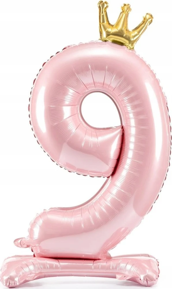 PartyDeco Pastatomas rožinis balionas Skaičius su karūna, 84cm, Skaičius: 9