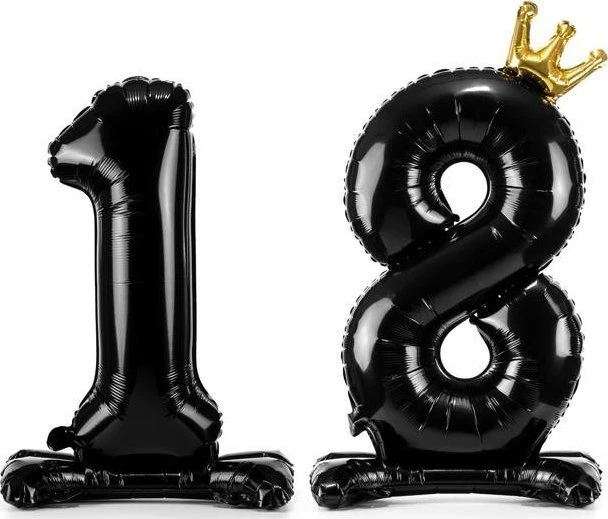 PartyDeco Pastatomi juodi balionai Skaičius 18, 84cm