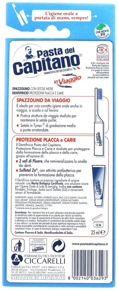 Pasta Del Capitano Travel Kit kelioninis rinkinys su dantų pasta ir šepetėliu