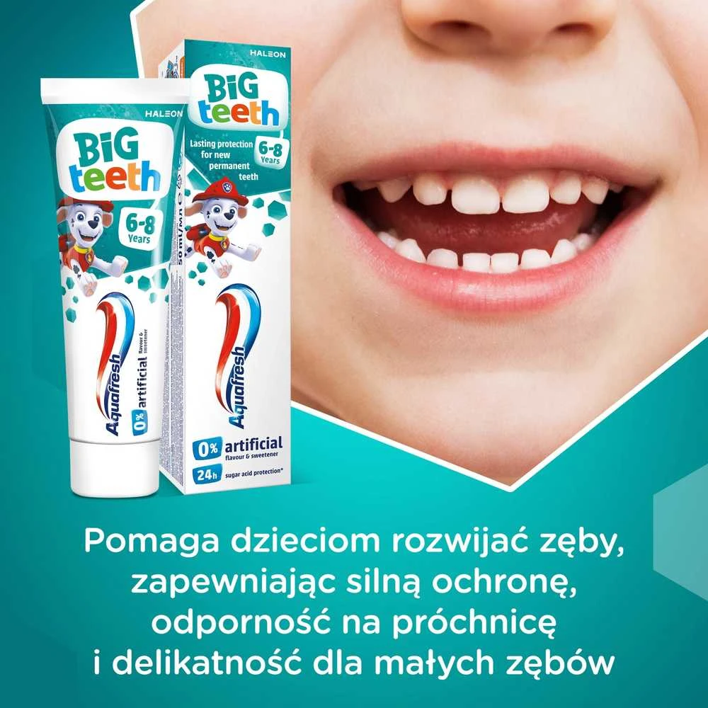 Aquafresh Big Teeth dantų pasta 6-8 metų Paw Patrol 50ml