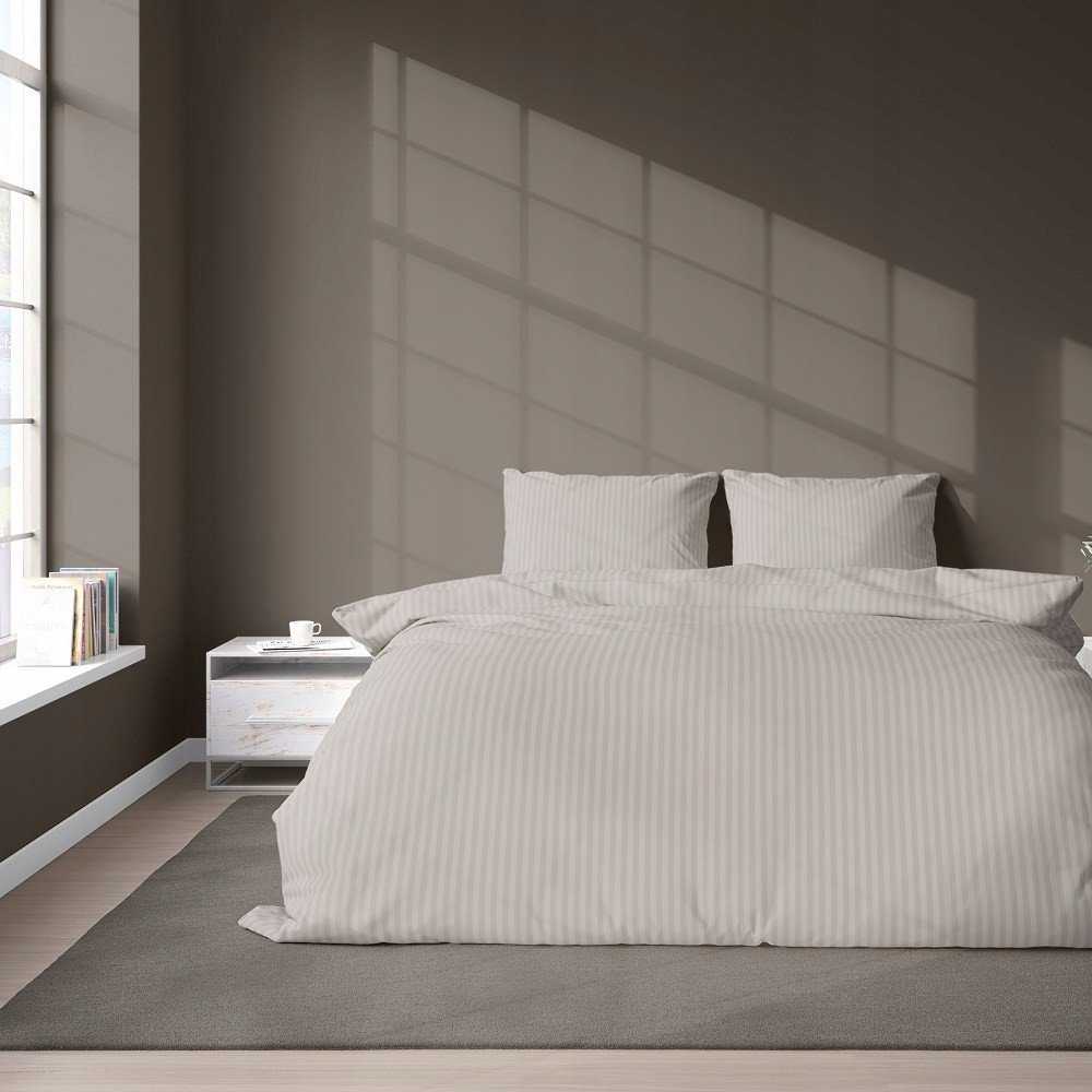 Detexpol Medvilninis patalynės komplektas, 180x200 cm, smėlio spalvos su 1 cm juostelėmis, paslėptas užtrauktukas, OEKO-TEX sertifikatas, miegamojo tekstilė