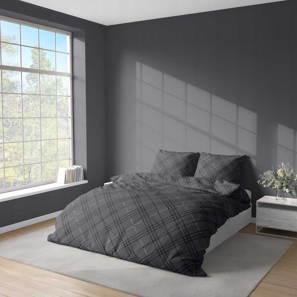 Detexpol Tamsiai pilkas dryžuotas ruoželinės medvilnės patalynės komplektas, 180x200 cm antklodės užvalkalas su pagalvių užvalkalais, paslėptas užtrauktukas, OEKO-TEX sertifikatas, miegamojo tekstilė