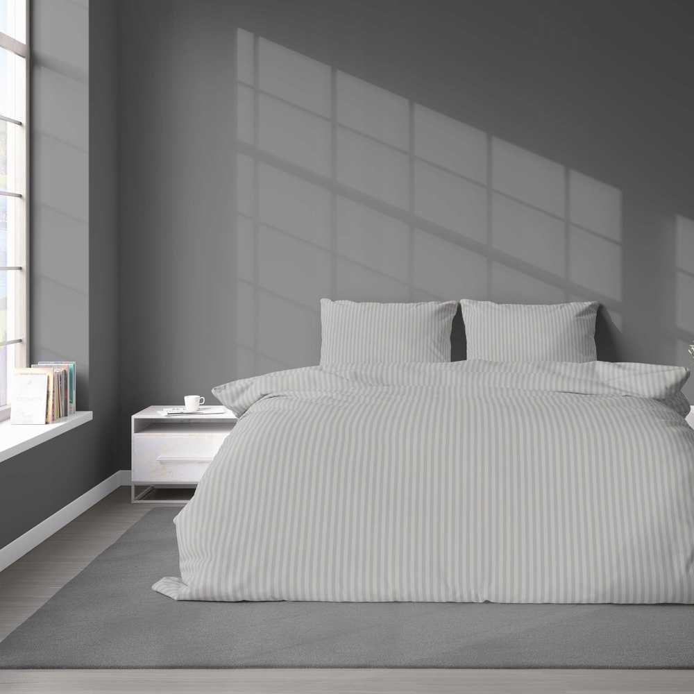 Detexpol Damasko medvilnės patalynės komplektas, pilkas dryžuotas 160x200 cm, minkšta ir patvari patalynė, 3 dalių patalynės komplektas, dryžuotas patalynės komplektas, patalynė su užtrauktuku