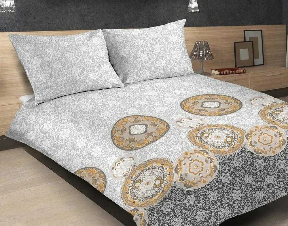 Matex Satininis patalynės komplektas 160x200, medvilninis antklodės užvalkalas, pilkos ir geltonos mandalos patalynė, minkštas patalynės komplektas, prabangus patalynės komplektas, satinas