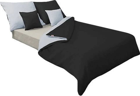 Multitex Medvilninio satino patalynės komplektas, 220x200 cm antklodės užvalkalas su dviem pagalvių užvalkalais, sidabrinė ir juoda, Oeko-Tex sertifikatas, užtrauktukas, 130 g/m² svoris, miegamojo tekstilė