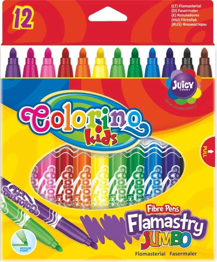 COLORINO KIDS nuplaunami flomasteriai Jumbo, 12 sp., 14113PTR