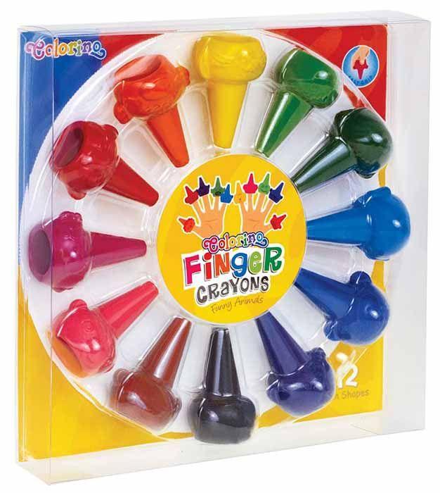 COLORINO KIDS splavoti pieštukai piešimui pirštais Linksmieji gyvūnai, 12 spalvų, 66174PTR