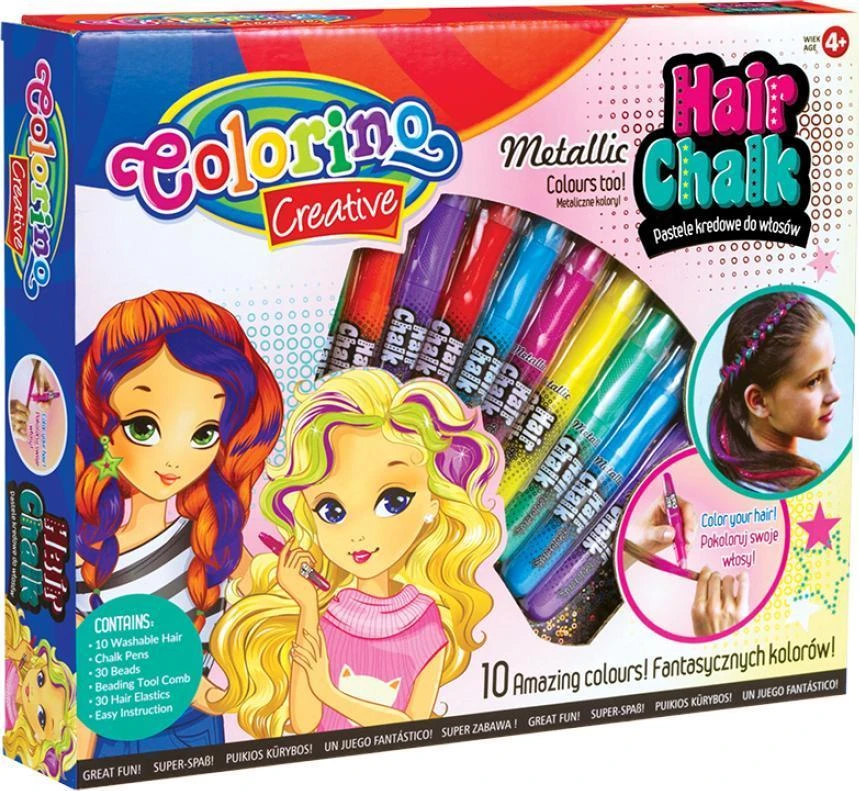 COLORINO CREATIVE kreidelės plaukams 10 spalvų, 68635PTR