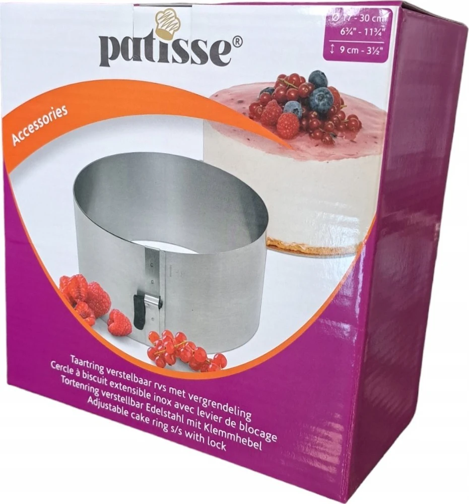 Patisse Reguliuojamas aukštas nerūdijančio plieno torto žiedas su užraktu 17-30cm - Patisse