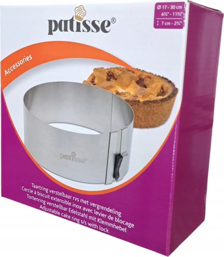 Patisse Reguliuojamas žemas nerūdijančio plieno torto žiedas su užraktu 17-30cm - Patisse