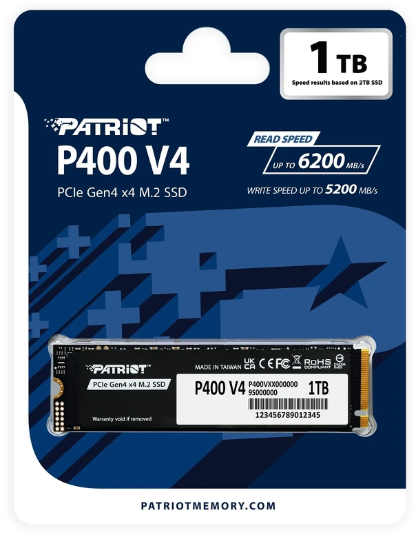 SSD diskas Patriot P400 V4 M.2 PCI-Ex4 NVMe 1000GB 6GB/s (P400VP1TBM28H)