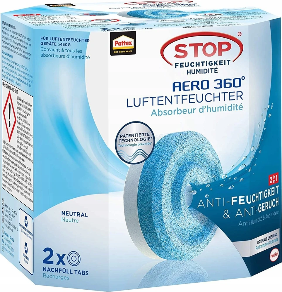 Sausintuvas Pattex Pattex Luftentfeuchter Nachfüll Tabs für Aero 360 2x450g