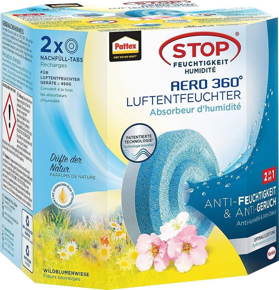 Sausintuvas Pattex Pattex Luftentfeuchter Nachfüll Tabs Aero 360 2x450g Meadow