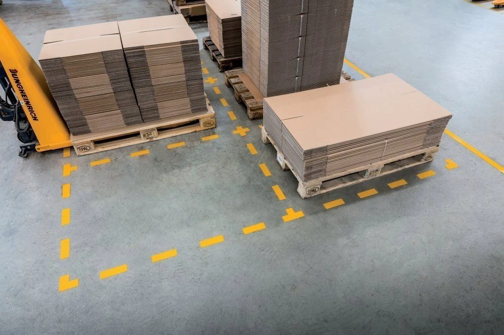 Durable L formos geltoni grindų žymekliai sandėliui