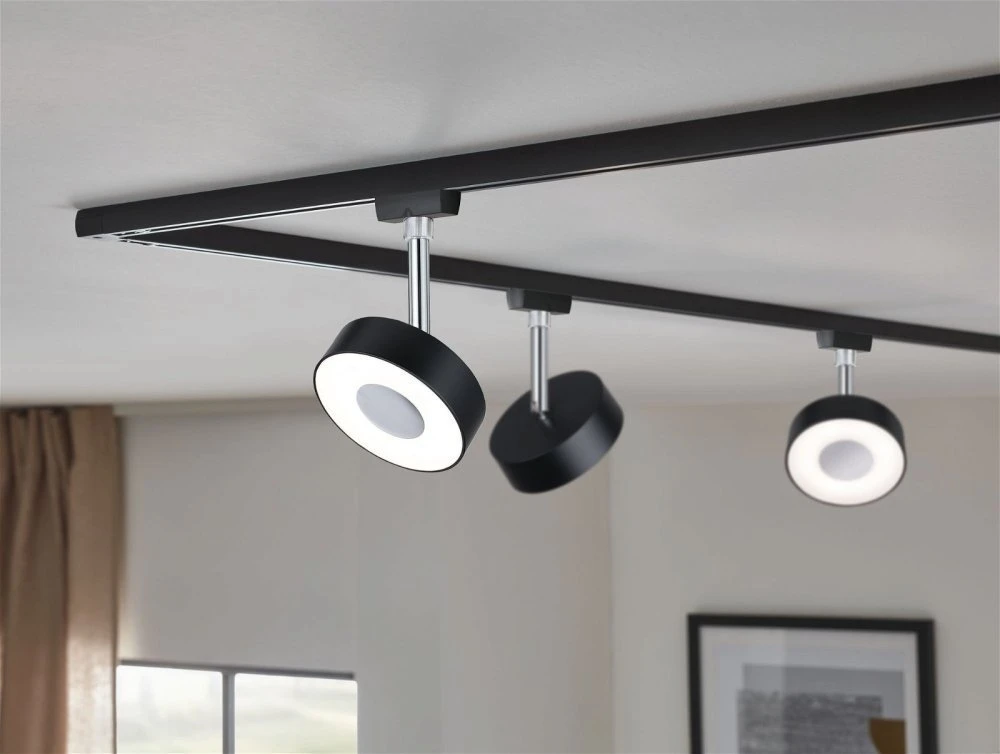 Paulmann bėgių prožektorius URail CIRCLE LED DIM 5W 180lm 4000K 230V matinis juodas/metalinis